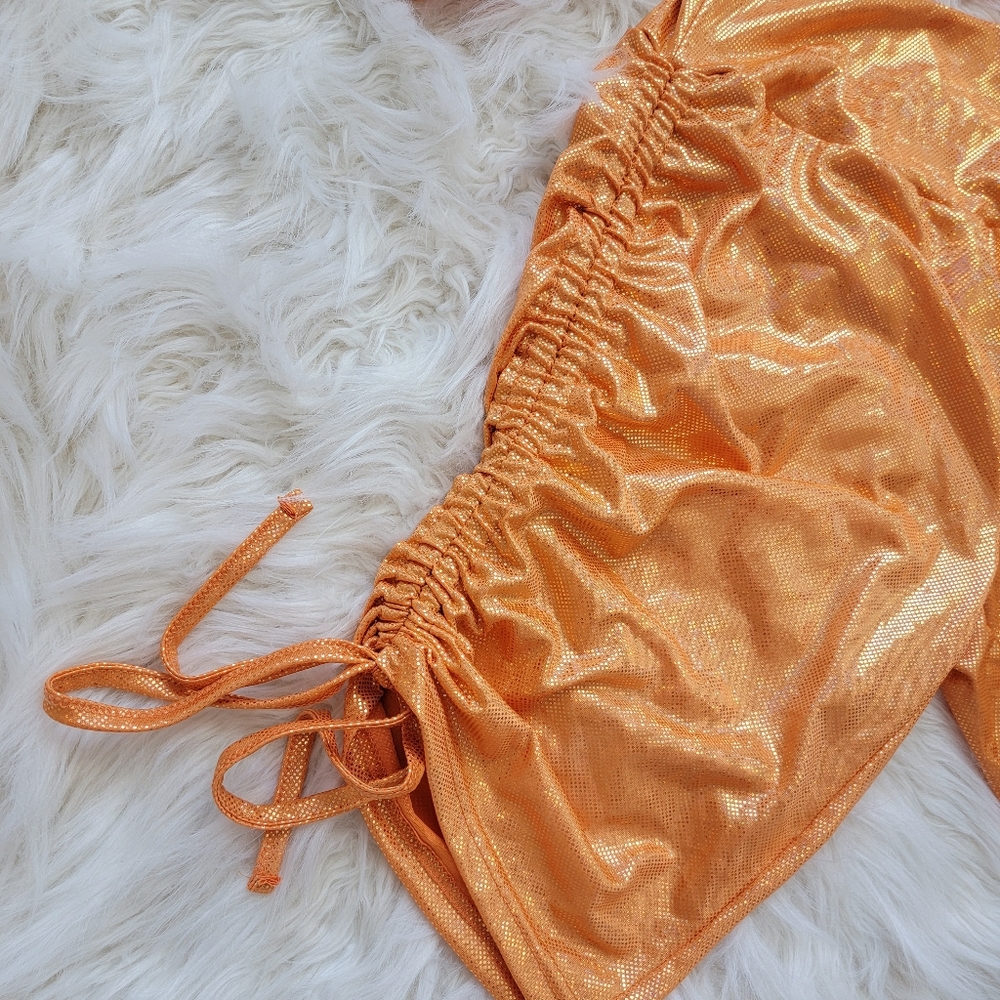 Orange Shiny Two Piece Rave Set - Picture 4 of 4